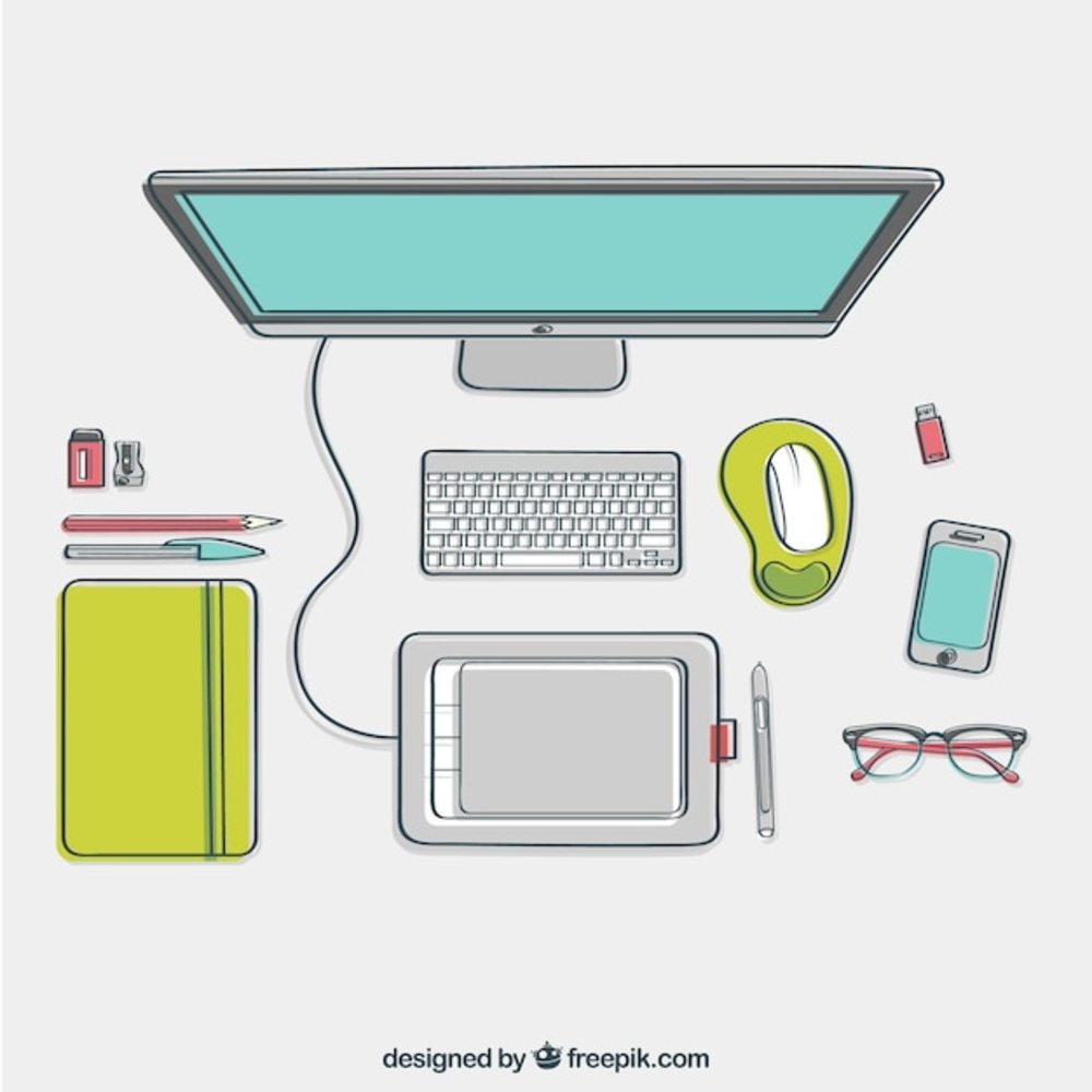 顶视图中的粗略设计师办公桌 物联网的集成与研发新视角